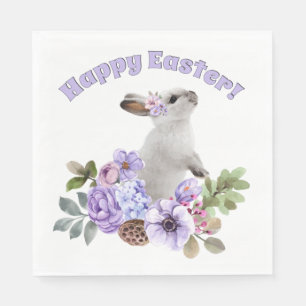 Servilleta De Papel Conejito de Pascua en acuarela con flores y hojas