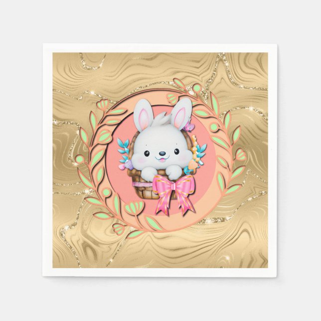 Servilleta De Papel Conejito de Pascua sentado en la cesta (Anverso)