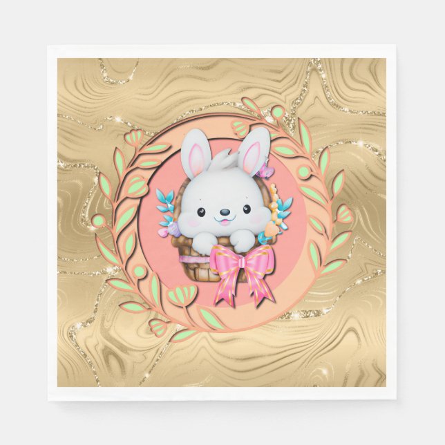 Servilleta De Papel Conejito de Pascua sentado en la cesta (Anverso)
