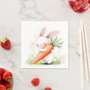 Servilleta De Papel Conejito de primavera en acuarela linda y zanahori