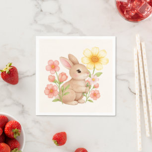 Servilleta De Papel Conejito Floral Acuarela Adorable