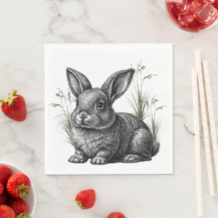 Servilleta De Papel Conejito gris lindo entre la hierba
