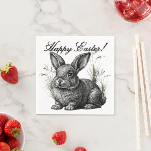 Servilleta De Papel Conejito gris lindo entre la hierba Feliz Pascua
