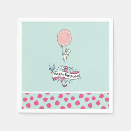 Servilleta De Papel Conejito lindo con globo feliz cumpleaños
