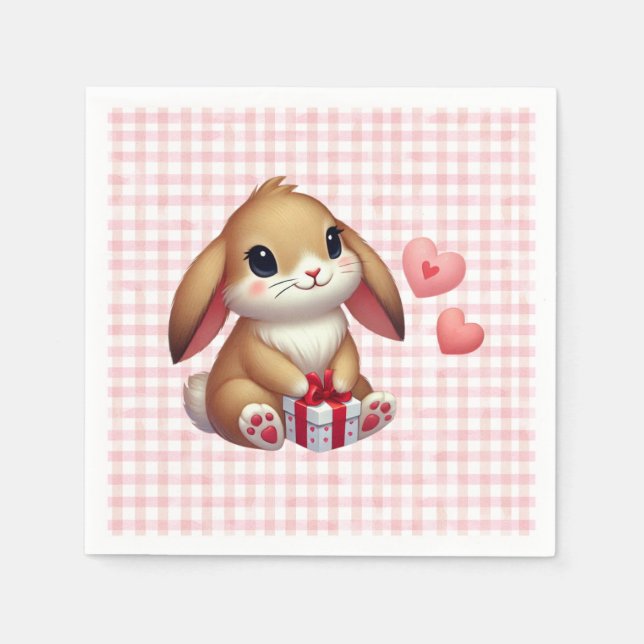 Servilleta De Papel Conejito lindo del día de San Valentín  (Anverso)
