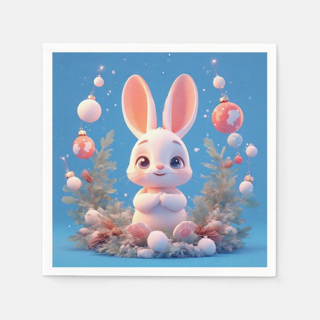 Servilleta De Papel Conejito Lindo Rodeado de Decoraciones (Anverso)
