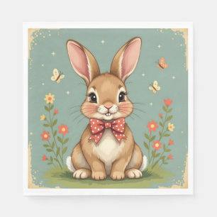 Servilleta De Papel Conejito marrón adorable y lindo con corbatín