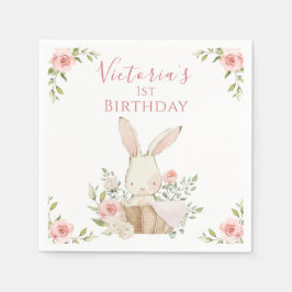 Servilleta De Papel Conejito Rosa Adorable 1 Primer Cumpleaños