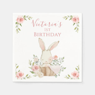 Servilleta De Papel Conejito Rosa Adorable 1 Primer Cumpleaños