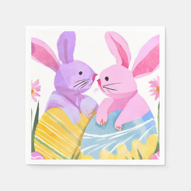 Servilleta De Papel Conejitos de Pascua | Acuarela Pastel (Anverso)