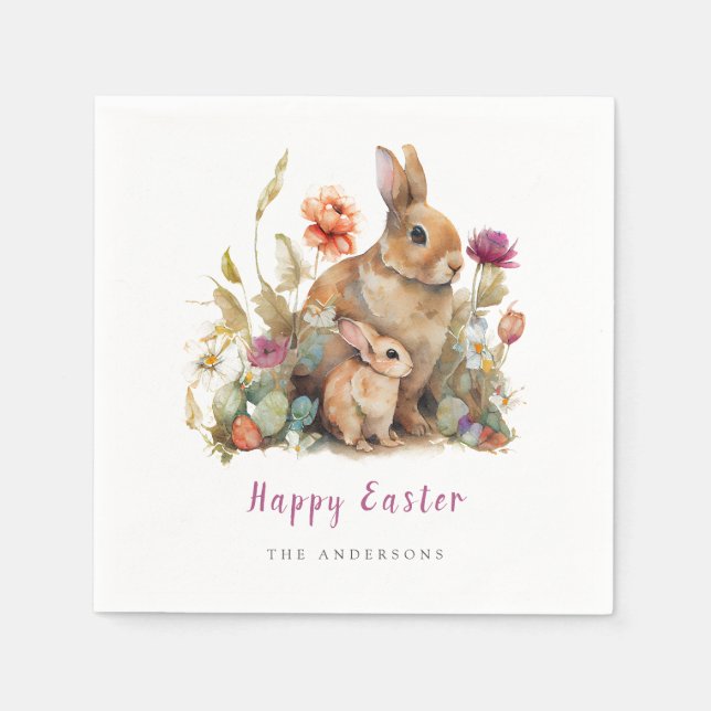 Servilleta De Papel Conejitos de Pascua Florales (Anverso)