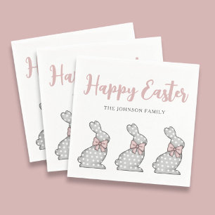 Servilleta De Papel Conejitos Rosados Adorables Feliz Pascua 