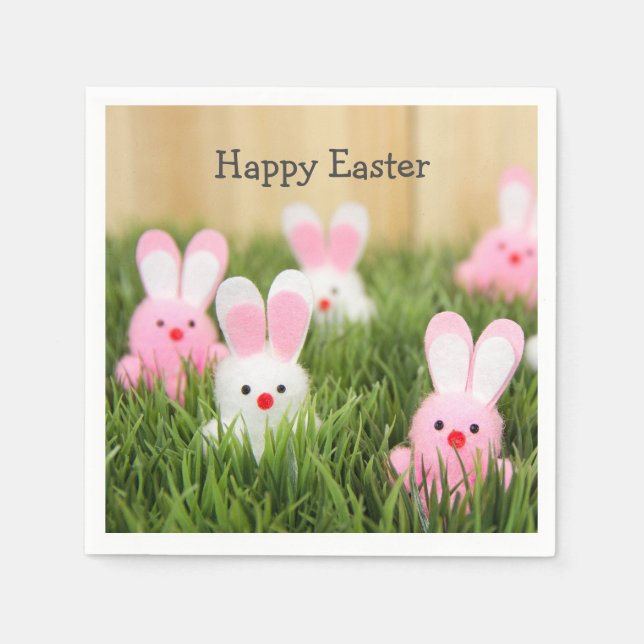 Servilleta De Papel Conejitos rosados de Pascua en hierba (Anverso)