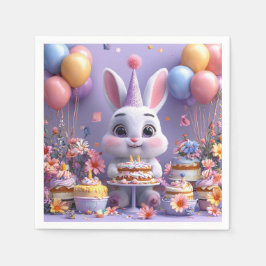 Servilleta De Papel Conejo Adorable Celebrando Cumpleaños