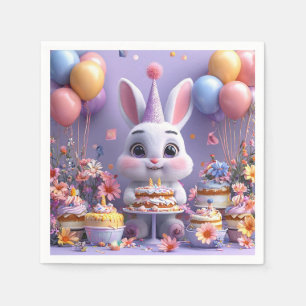Servilleta De Papel Conejo Adorable Celebrando Cumpleaños
