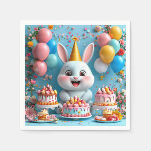 Servilleta De Papel Conejo Adorable Celebrando Cumpleaños