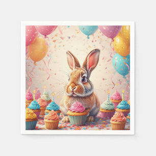 Servilleta De Papel Conejo Alegre Celebrando con Cupcakes