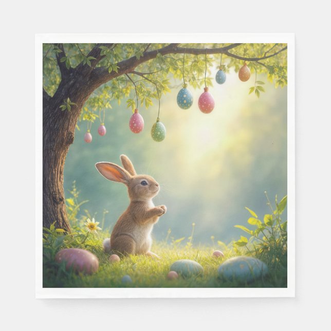 Servilleta De Papel Conejo bajo un Huevo de Pascua (Anverso)