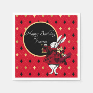 Servilleta De Papel Conejo blanco en cumpleaños rojo