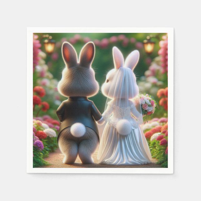 Servilleta De Papel Conejo Bride y Groom (Anverso)