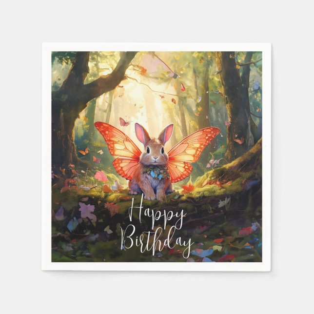 Servilleta De Papel Conejo caprichoso bosque encantado Feliz Cumpleaño (Anverso)