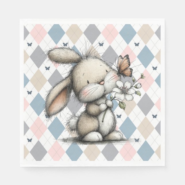 Servilleta De Papel Conejo caprichoso de primavera (Anverso)