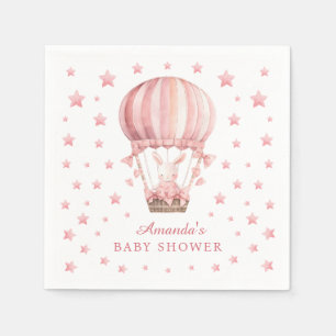 Servilleta De Papel Conejo Caprichoso Globo Rosa Estrellas Baby Shower