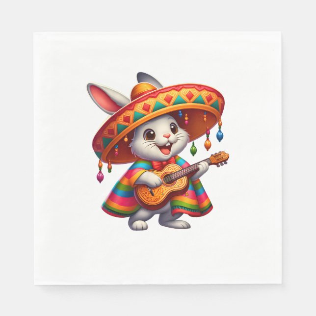 Servilleta De Papel Conejo Cinco de Mayo con Sombrero Mexicano (Anverso)