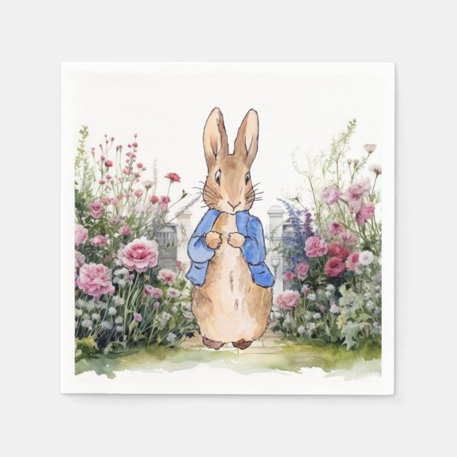 Servilleta De Papel Conejo clásico en su jardín (Anverso)