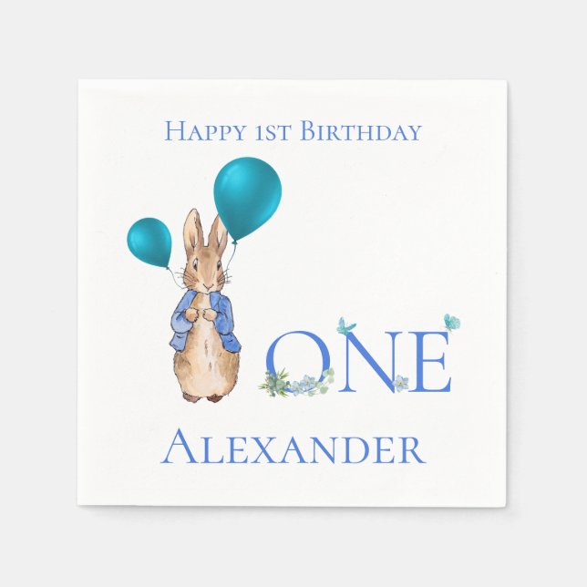 Servilleta De Papel Conejo Clásico Personalizado Cumpleaños Uno (Anverso)