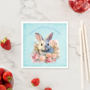 Servilleta De Papel Conejo con guirnalda de rosas Cumpleaños lindo
