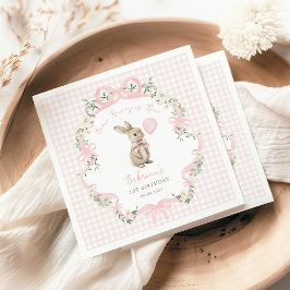 Servilleta De Papel Conejo con lazo coquette rosa Gingham cumpleaños 1