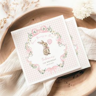 Servilleta De Papel Conejo con lazo coquette rosa Gingham cumpleaños 1