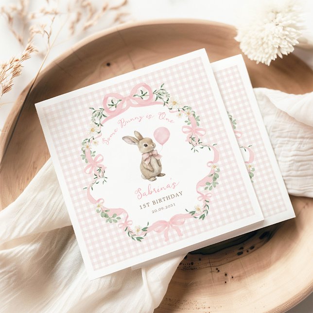 Servilleta De Papel Conejo con lazo coquette rosa Gingham cumpleaños 1 (Subido por el creador)