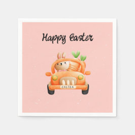 Servilleta De Papel Conejo de chofer Feliz Pascua en rosa