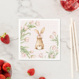 Servilleta De Papel Conejo de gingham rosa Tulipanes Florales 