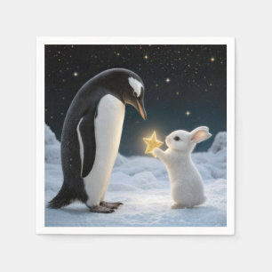 Servilleta De Papel Conejo de Navidad y pingüino con estrella de neón