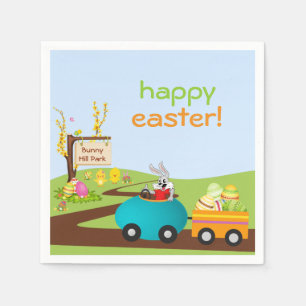 Servilleta De Papel Conejo de Pascua con carro de huevos