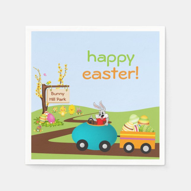 Servilleta De Papel Conejo de Pascua con carro de huevos (Anverso)