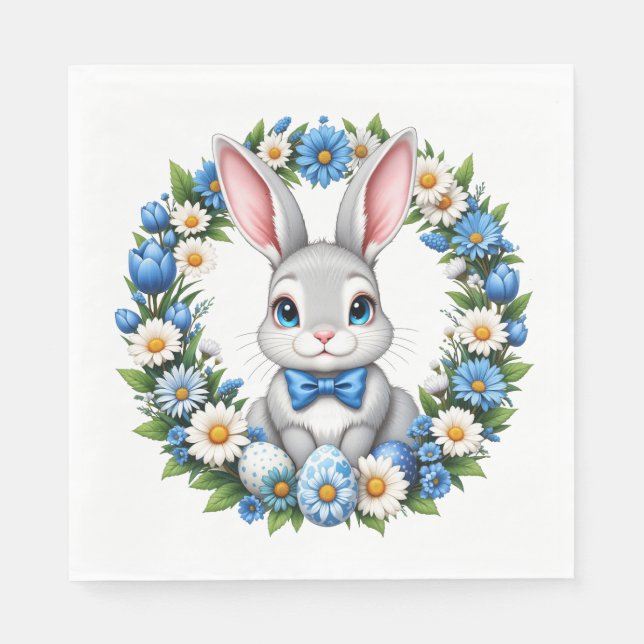 Servilleta De Papel Conejo de Pascua con flores  (Anverso)