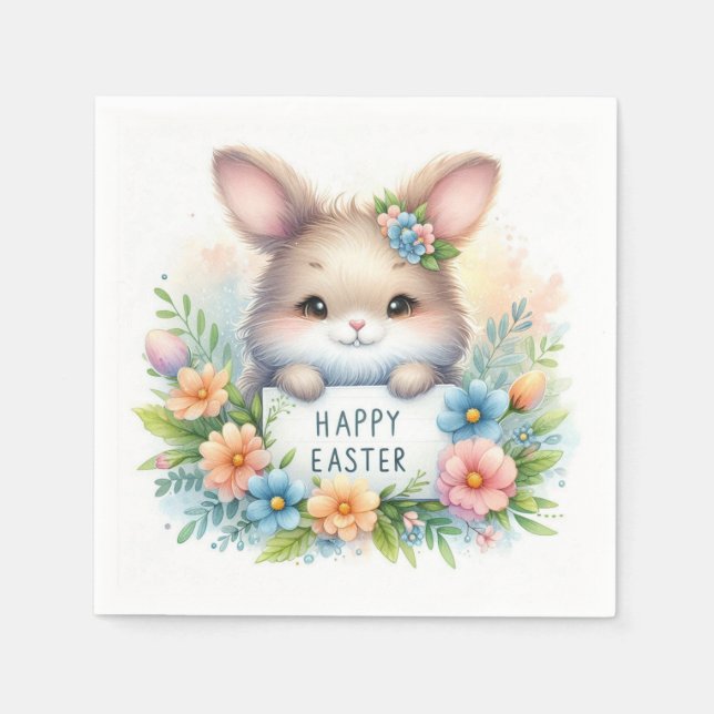Servilleta De Papel Conejo de Pascua con Rótulo de Pascua (Anverso)