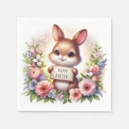 Servilleta De Papel Conejo de Pascua con Rótulo de Pascua