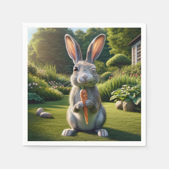 Servilleta De Papel Conejo de Pascua con una Zanahoria (Anverso)