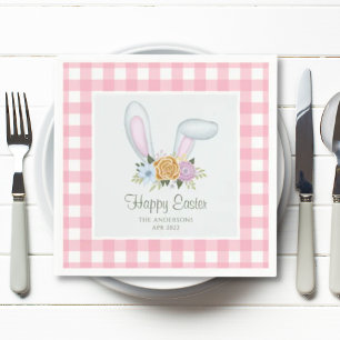 Servilleta De Papel Conejo de Pascua de Cuadro Rosa con Flores de Acua