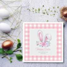 Conejo de Pascua de Cuadro Rosa con Flores de Acua