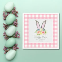 Conejo de Pascua de Cuadro Rosa con Flores de Acua