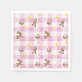 Servilleta De Papel Conejo de Pascua de Cuadros Rosas