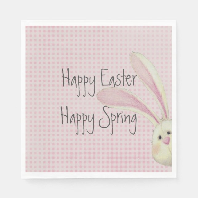 Servilleta De Papel Conejo De Pascua De Peeking En Gingham (Anverso)