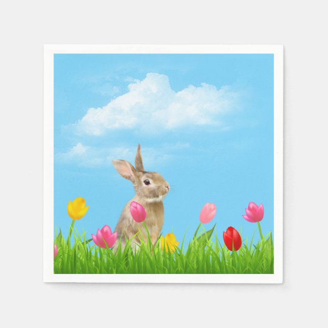 Servilleta De Papel Conejo de Pascua en Tulips (Anverso)
