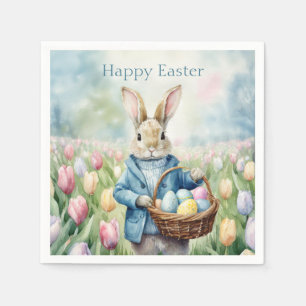 Servilleta De Papel Conejo de Pascua en un prado de tulipanes